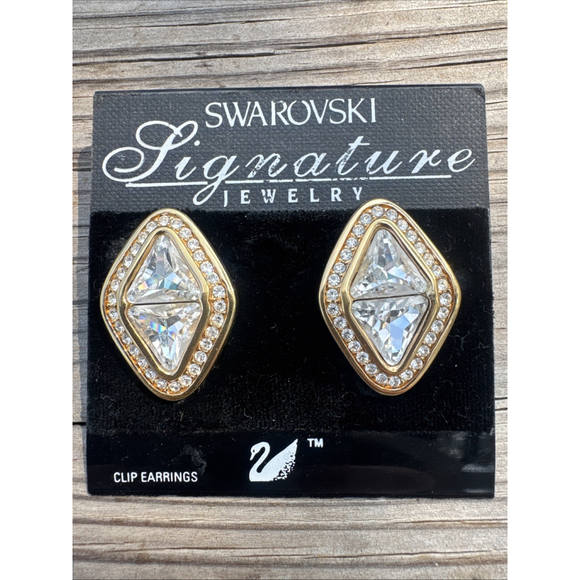 Swarovski Crystal Gold Earrings Clip Large Marquise Shape With Pave *NEW* - Picture 1 of 10
